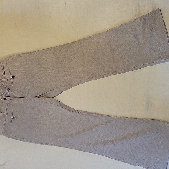 LOFT Womens Gray, White Striped Wide Leg Pants Size 10P Career, Preppy Nautical - Picture 1 of 12